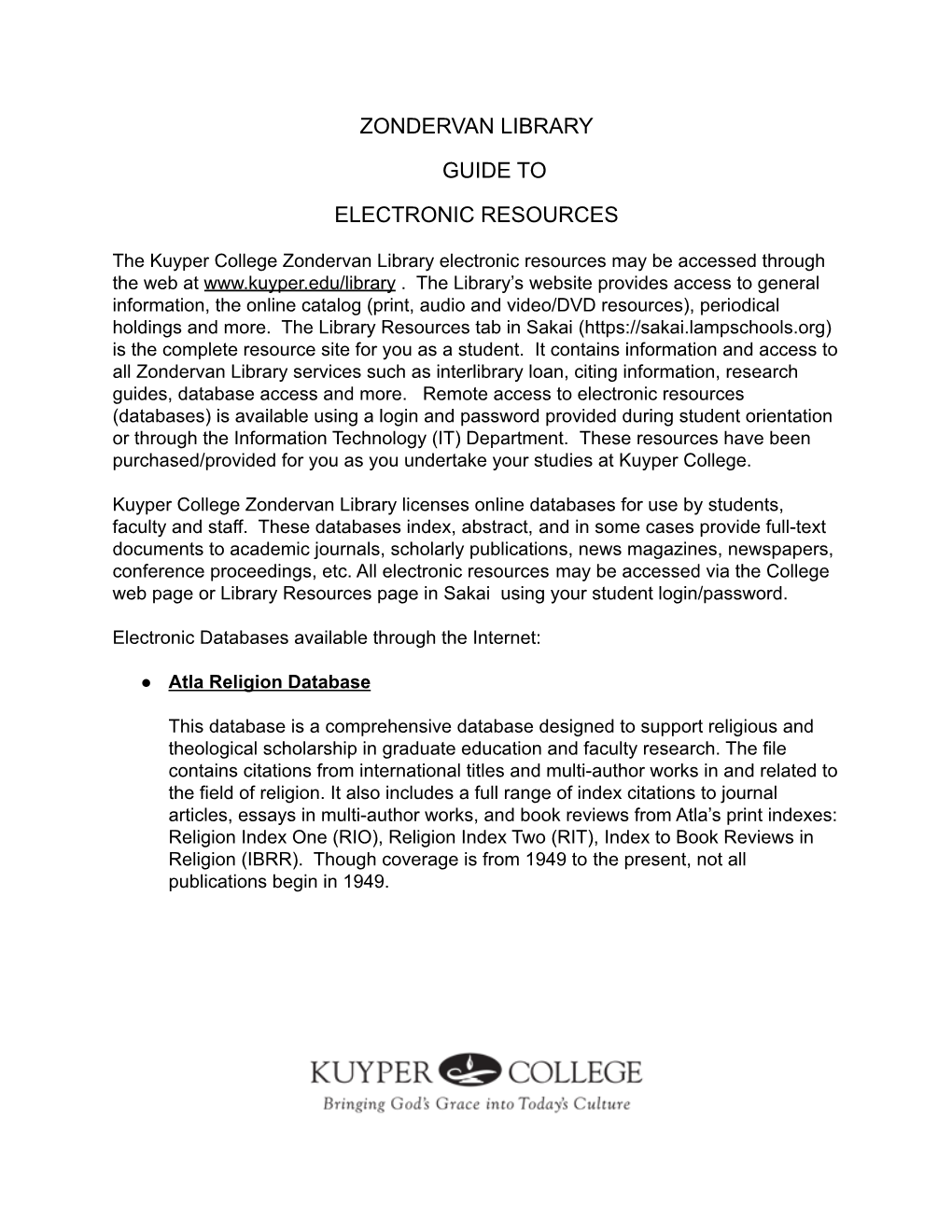 Zondervan Library Guide to Electronic Resources 2021