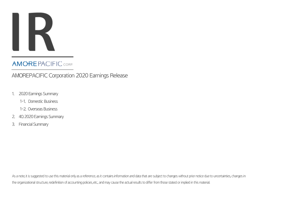AMOREPACIFIC Corporation 2020 Earnings Release