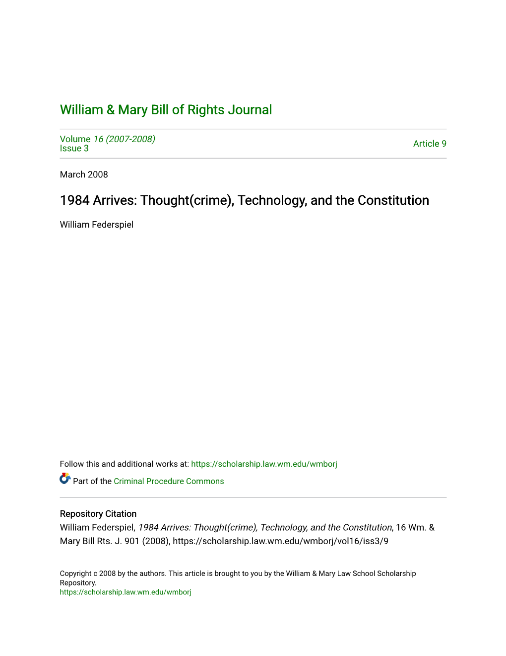 Thought(Crime), Technology, and the Constitution