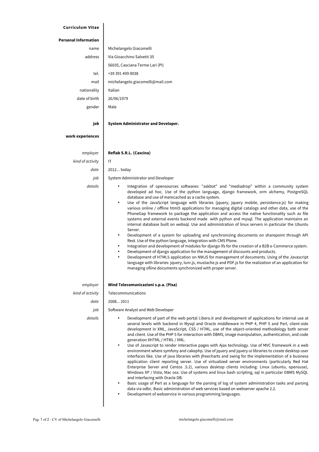 Curriculum Vitae Europass