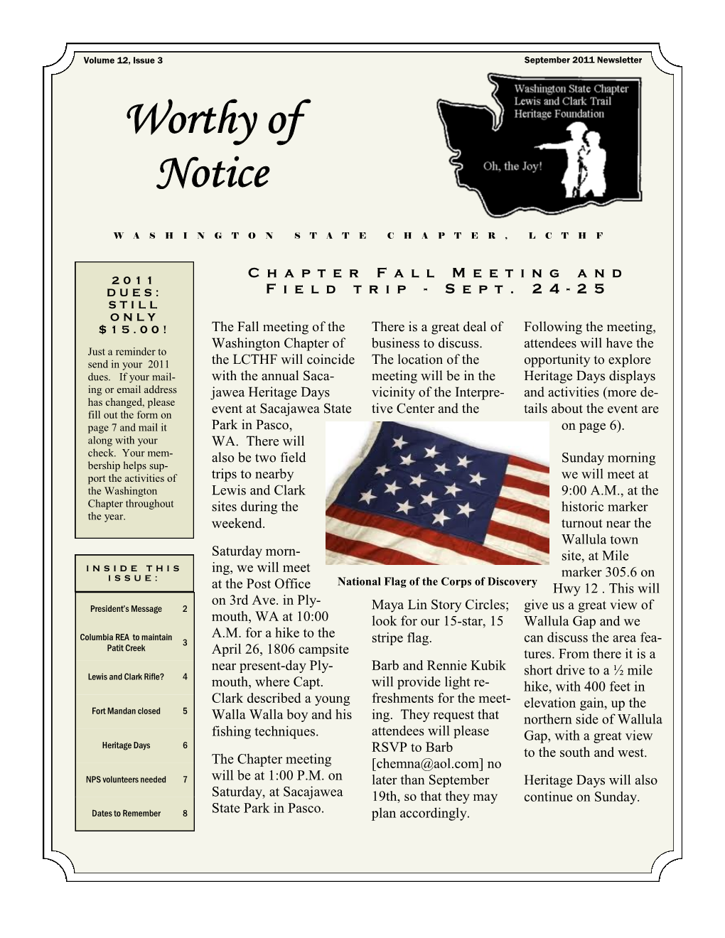 September 2011 Newsletter Worthy of Notice