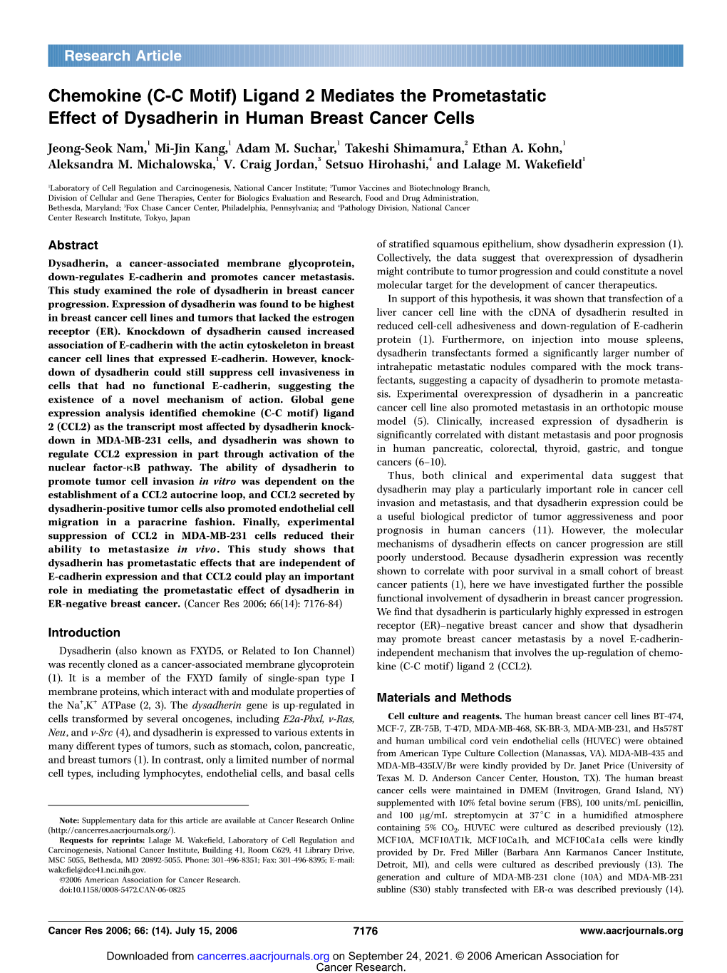 (CC Motif) Ligand 2 Mediates the Prometastatic Effect of Dysadherin