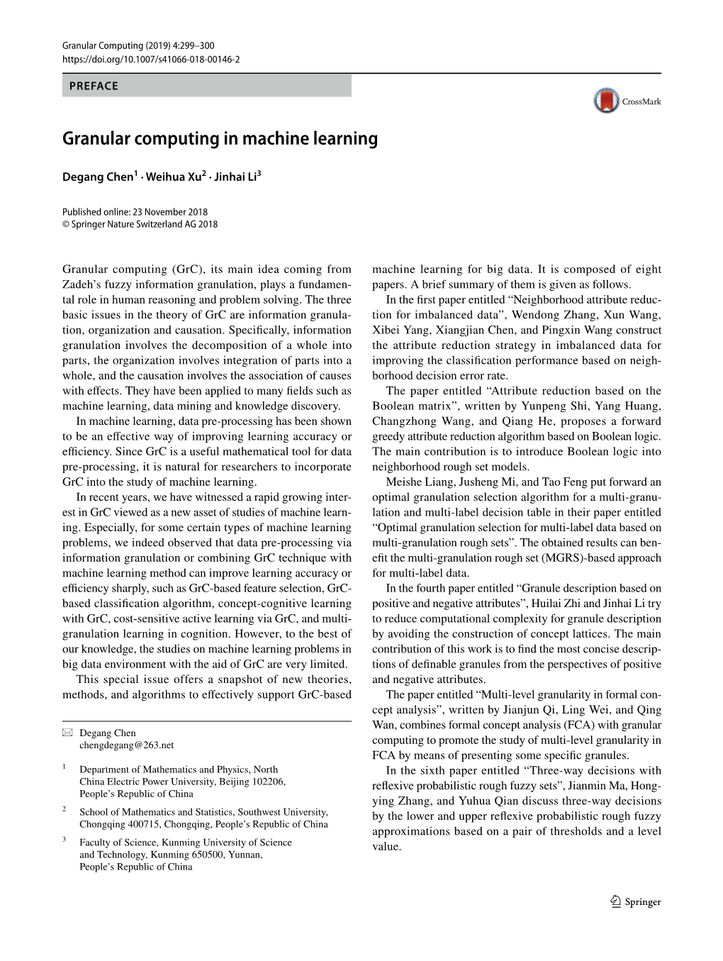 Granular Computing in Machine Learning