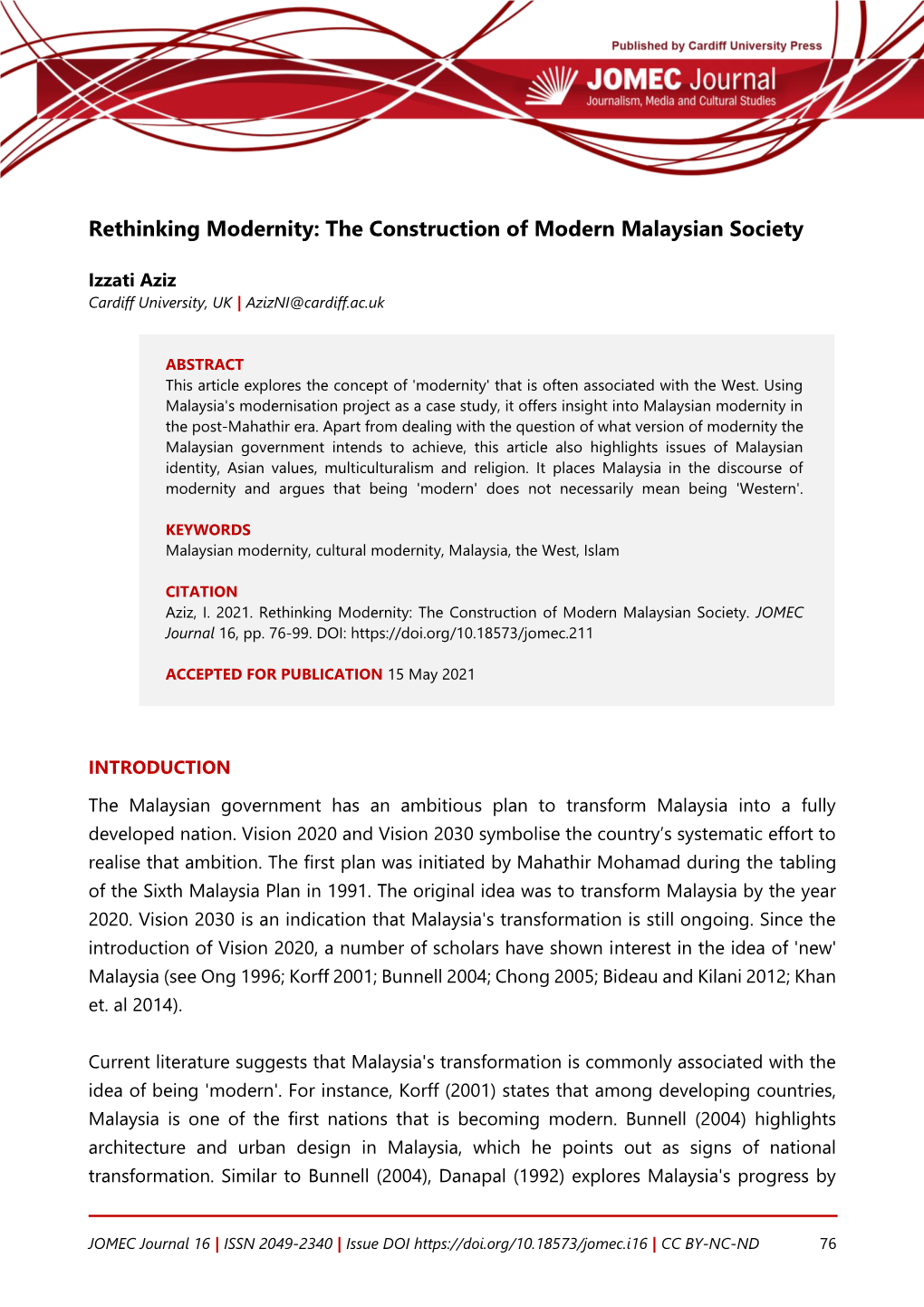 The Construction of Modern Malaysian Society