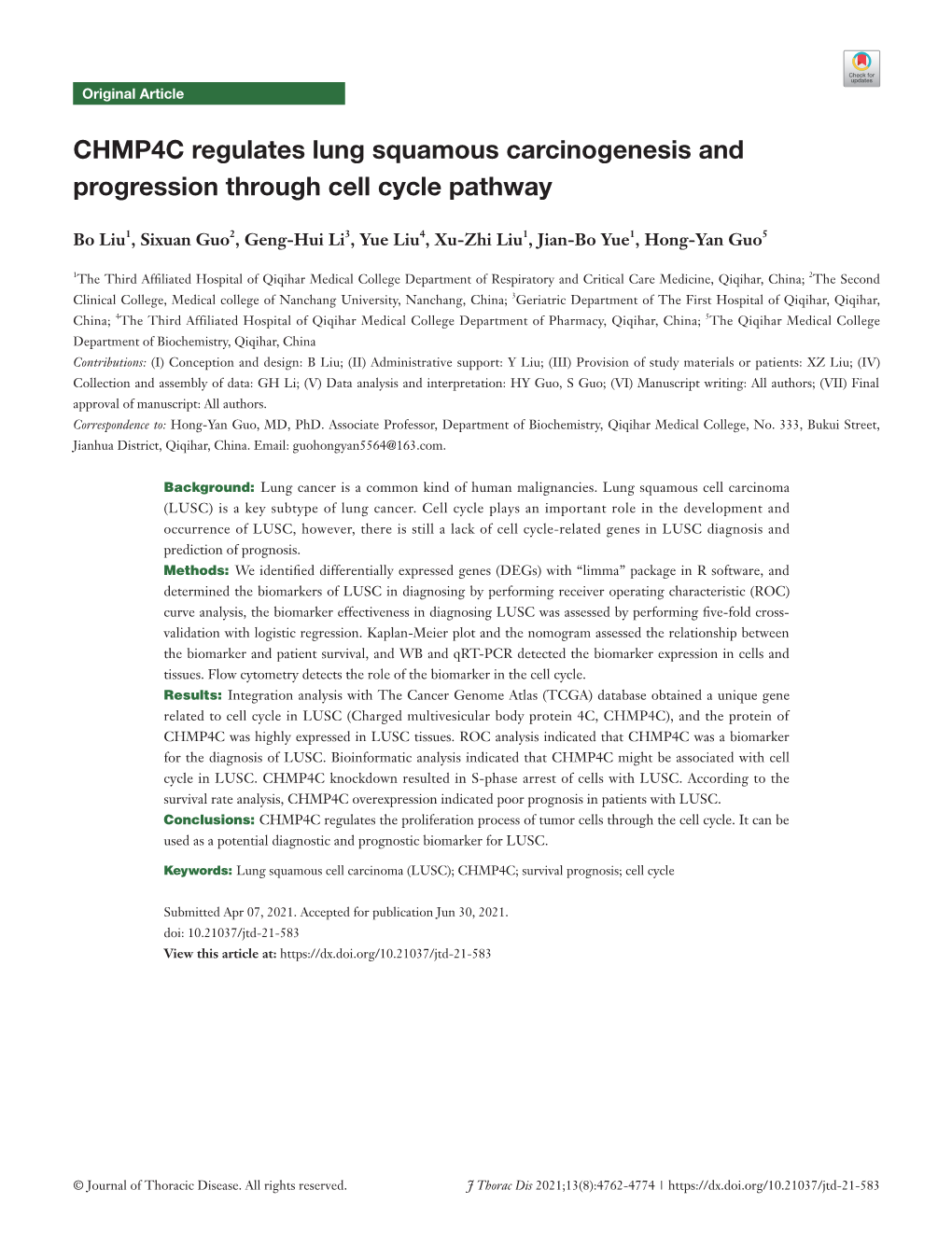 CHMP4C Regulates Lung Squamous Carcinogenesis and Progression Through Cell Cycle Pathway