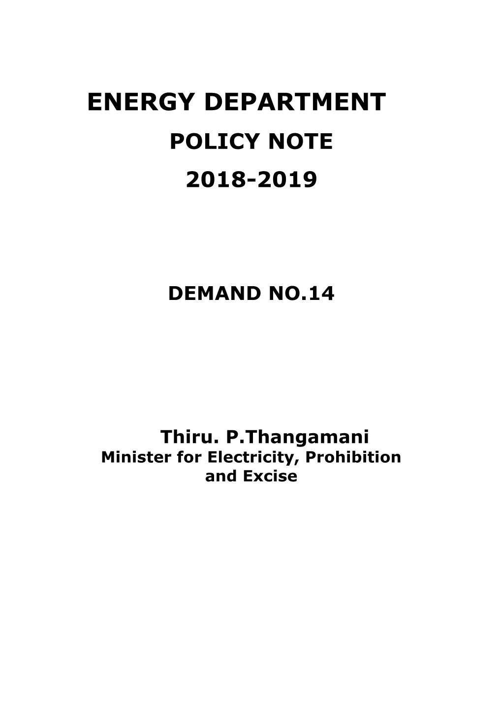 Energy Department Policy Note 2018-2019