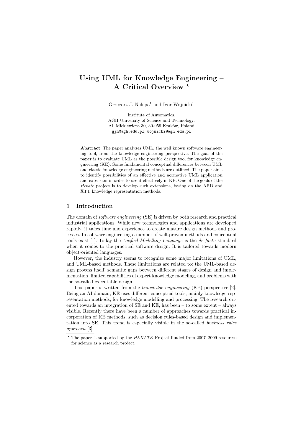 Using UML for Knowledge Engineering – a Critical Overview 