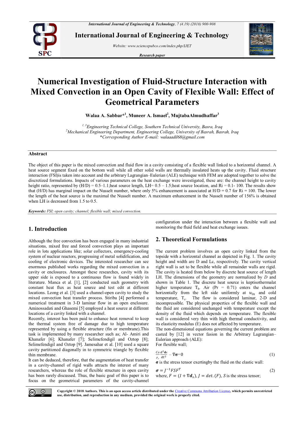 Numerical Investigation of Fluid-Structure Interaction with Mixed Convection in an Open Cavity of Flexible Wall: Effect of Geometrical Parameters