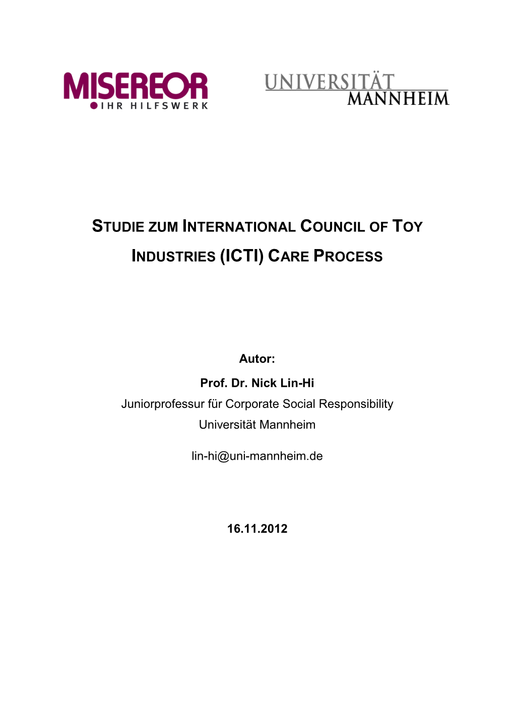 Studie Zum International Council of Toy Industries (Icti) Care Process