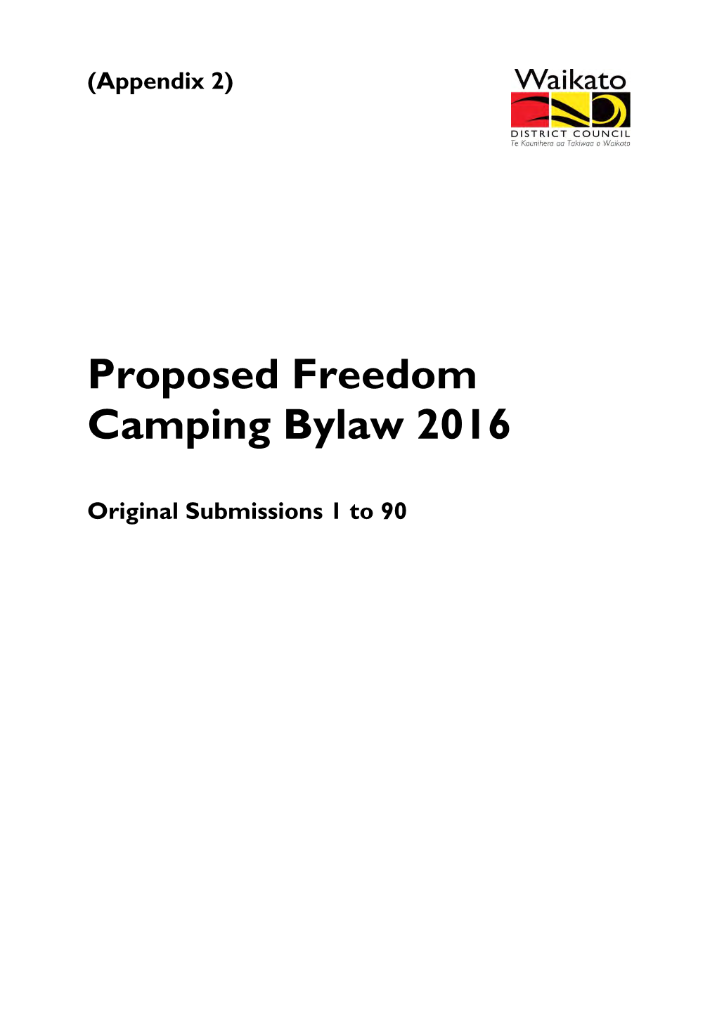 Proposed Freedom Camping Bylaw 2016