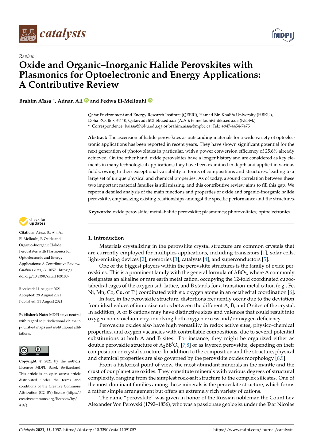 Oxide and Organic–Inorganic Halide Perovskites with Plasmonics for Optoelectronic and Energy Applications: a Contributive Review