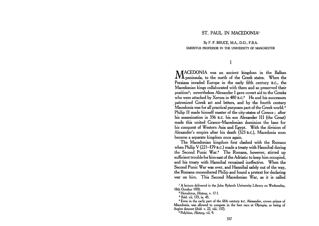 ST. PAUL in MACEDONIA 339 (200-197 B.C.), Ended with Philip's Defeat at Cynoscephalae.1 Roman Power