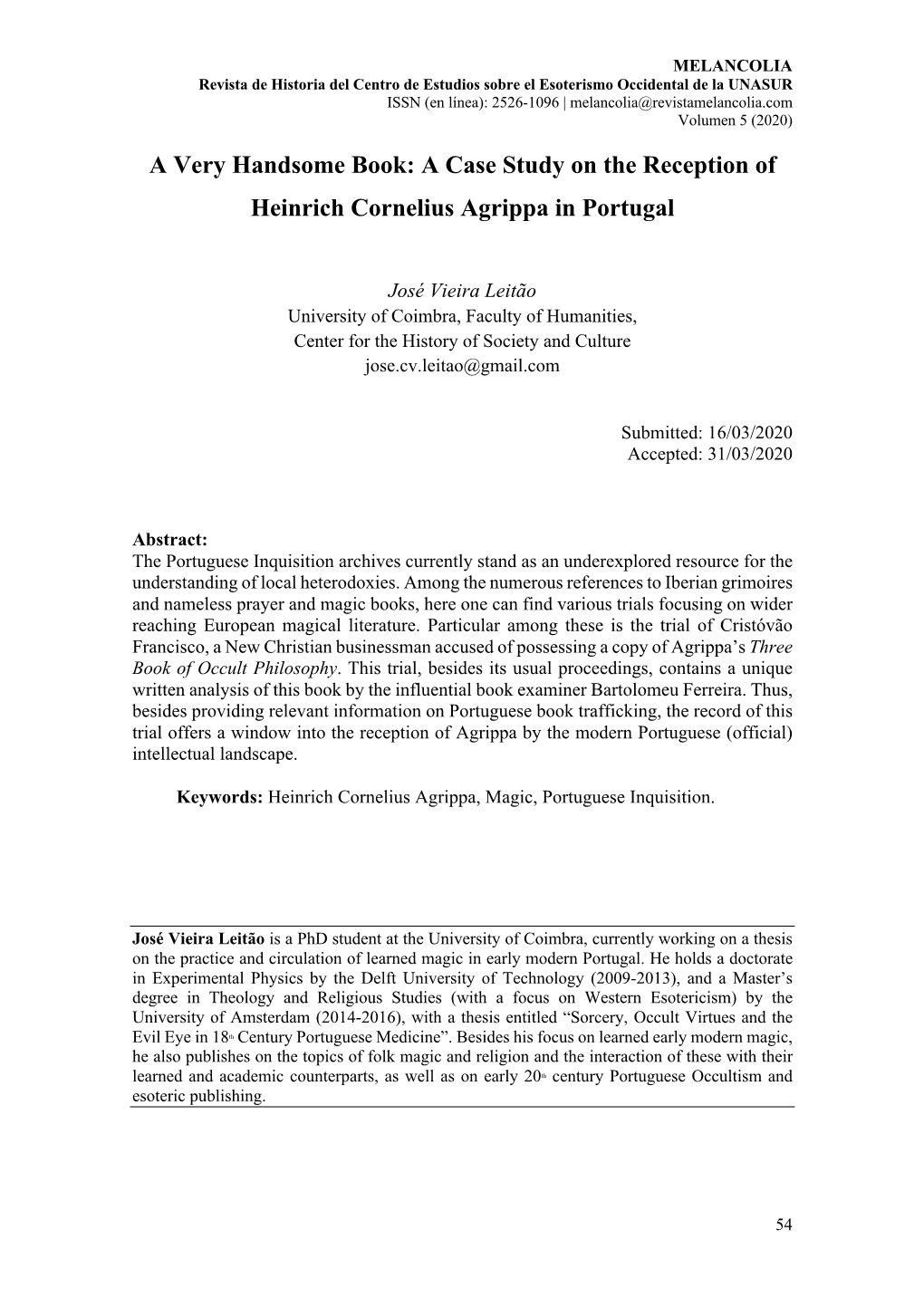 A Case Study on the Reception of Heinrich Cornelius Agrippa in Portugal