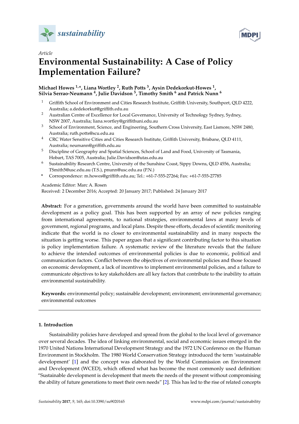 Environmental Sustainability: a Case of Policy Implementation Failure?