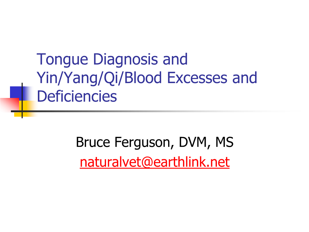 Tongue Diagnosis and Yin/Yang/Qi/Blood Excesses and Deficiencies