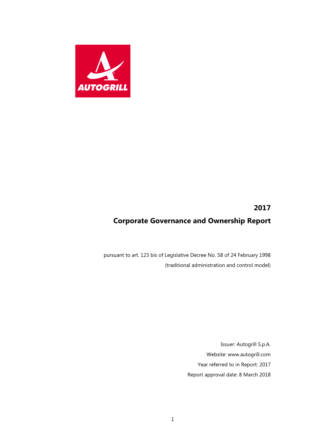 Autogrill Corporate Governance Report 2017 EN Clean - REV