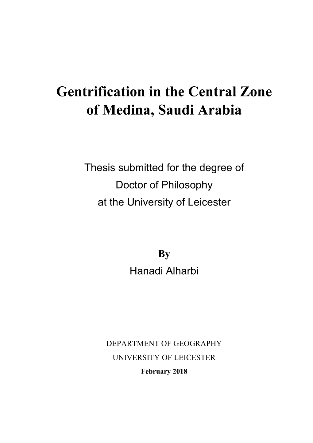 Gentrification in the Central Zone of Medina, Saudi Arabia