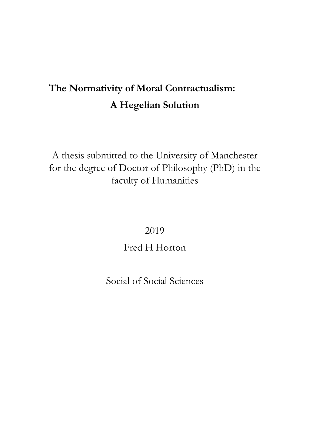 The Normativity of Moral Contractualism: a Hegelian Solution