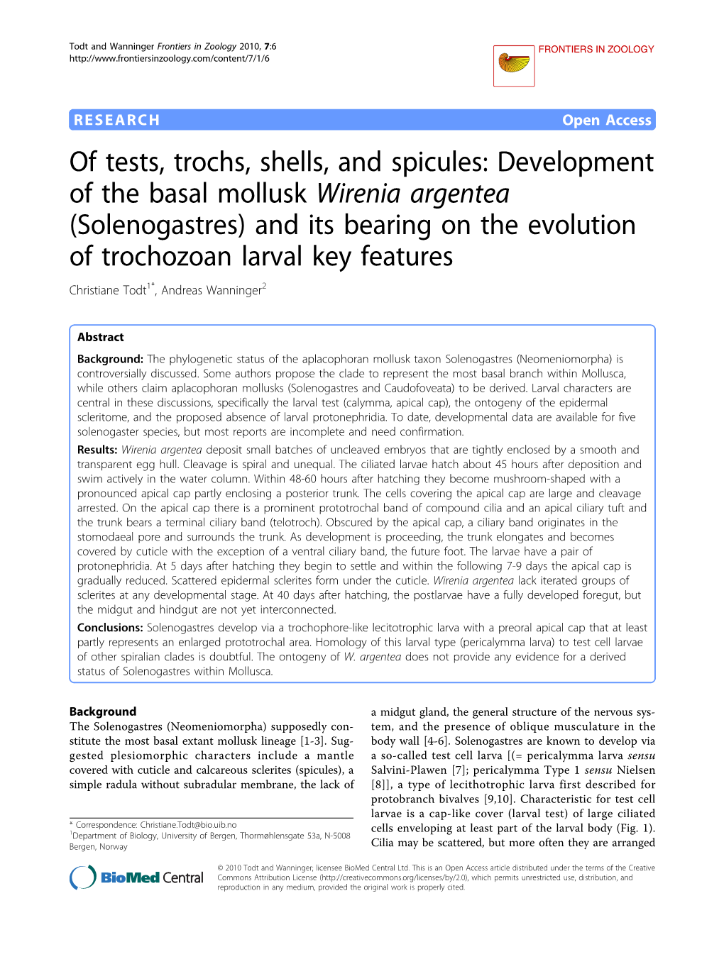 Development of the Basal Mollusk Wirenia Argentea