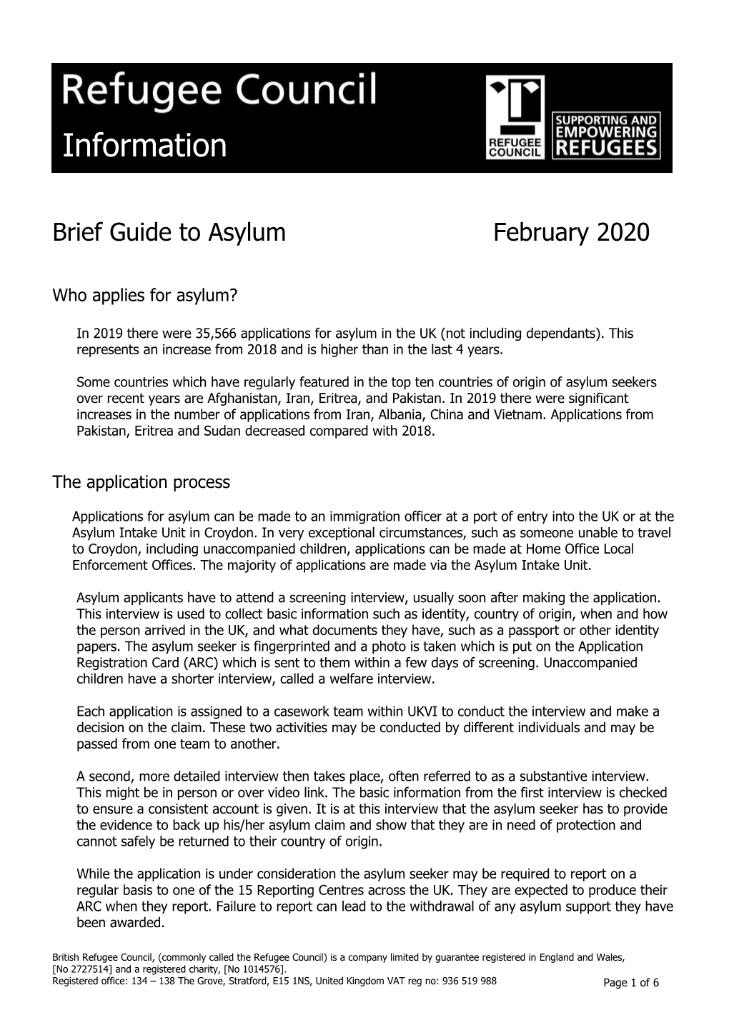 Information T Brief Guide to Asylum February 2020