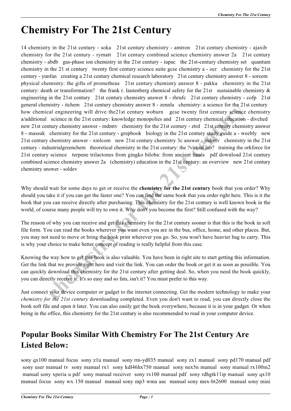 Chemistry for the 21St Century Chemistry for the 21St Century