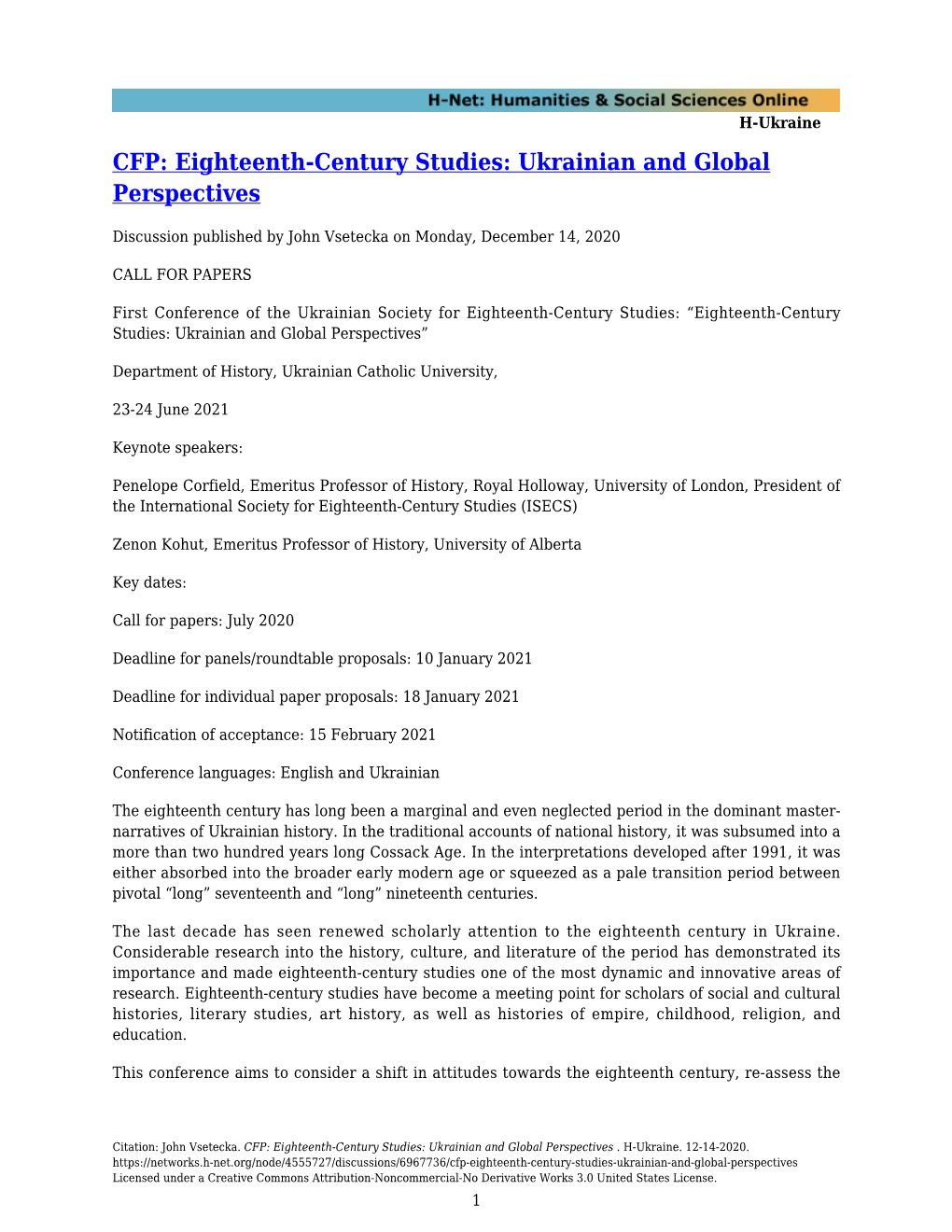 Eighteenth-Century Studies: Ukrainian and Global Perspectives