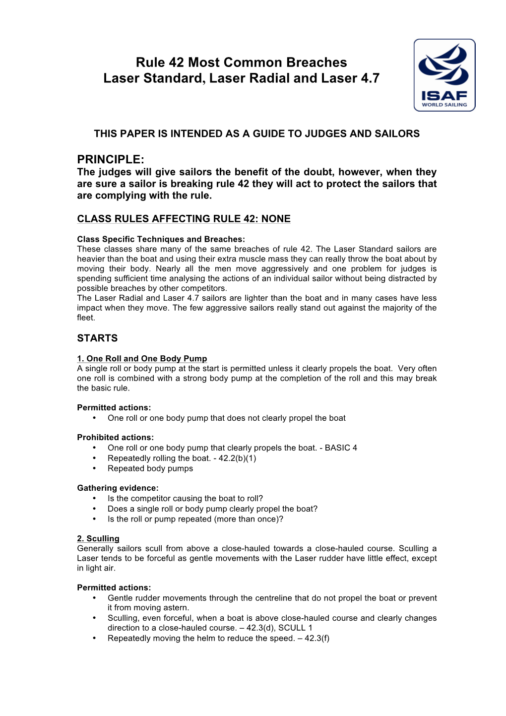 Rule 42 Most Common Breaches Laser Standard, Laser Radial and Laser 4.7