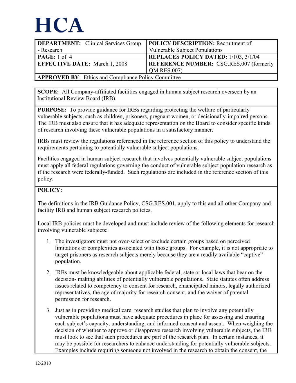 Protection of Children, 21 CFR 56.109(H), April 2002