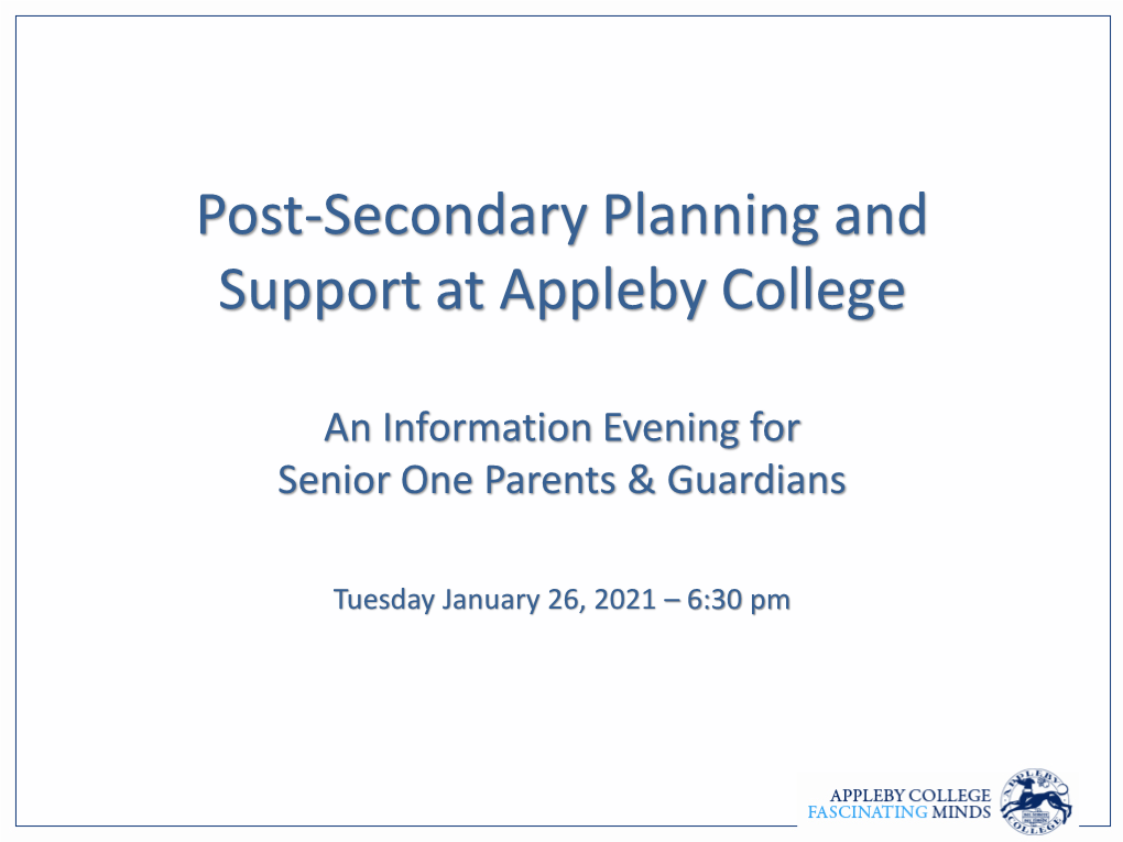 Post-Secondary Planning and Support at Appleby College