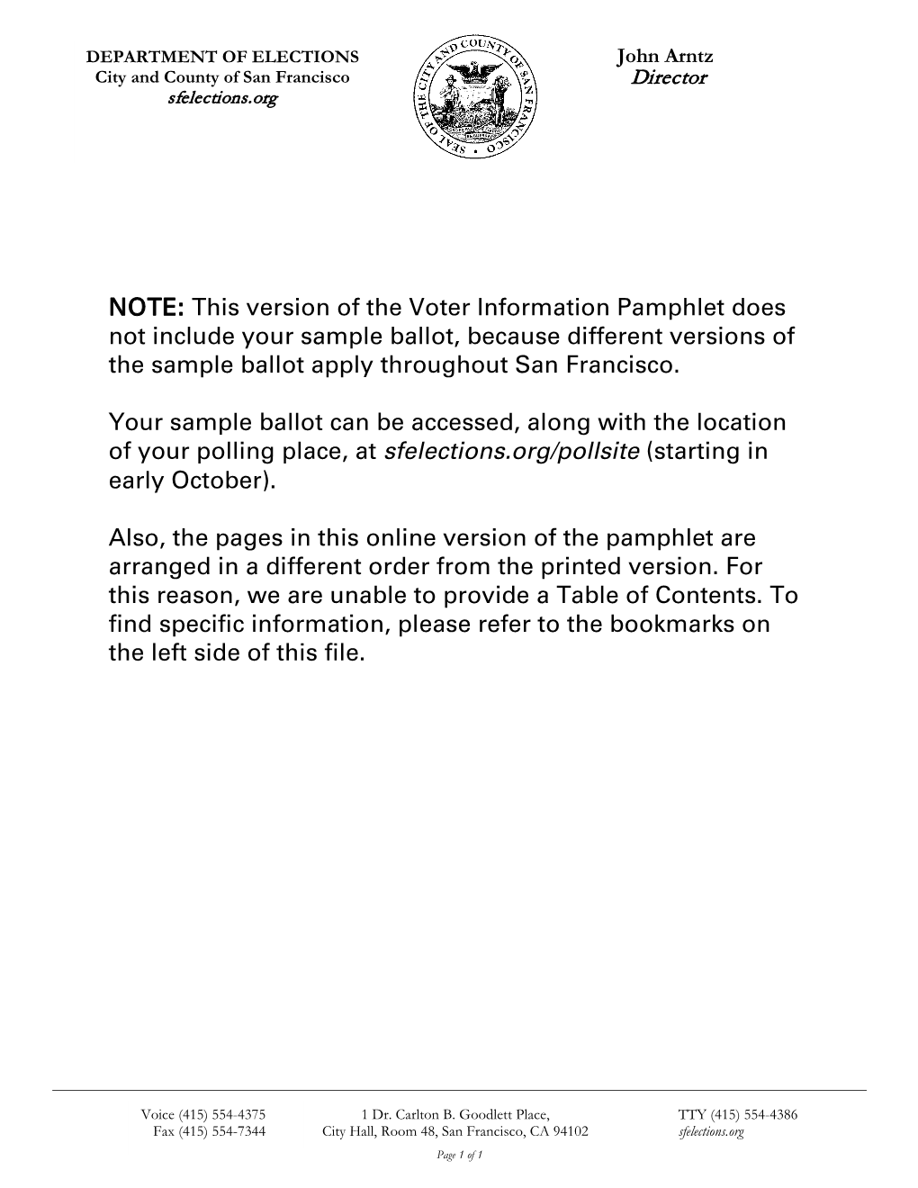 Voter Information Pamphlet: November 4, 2014