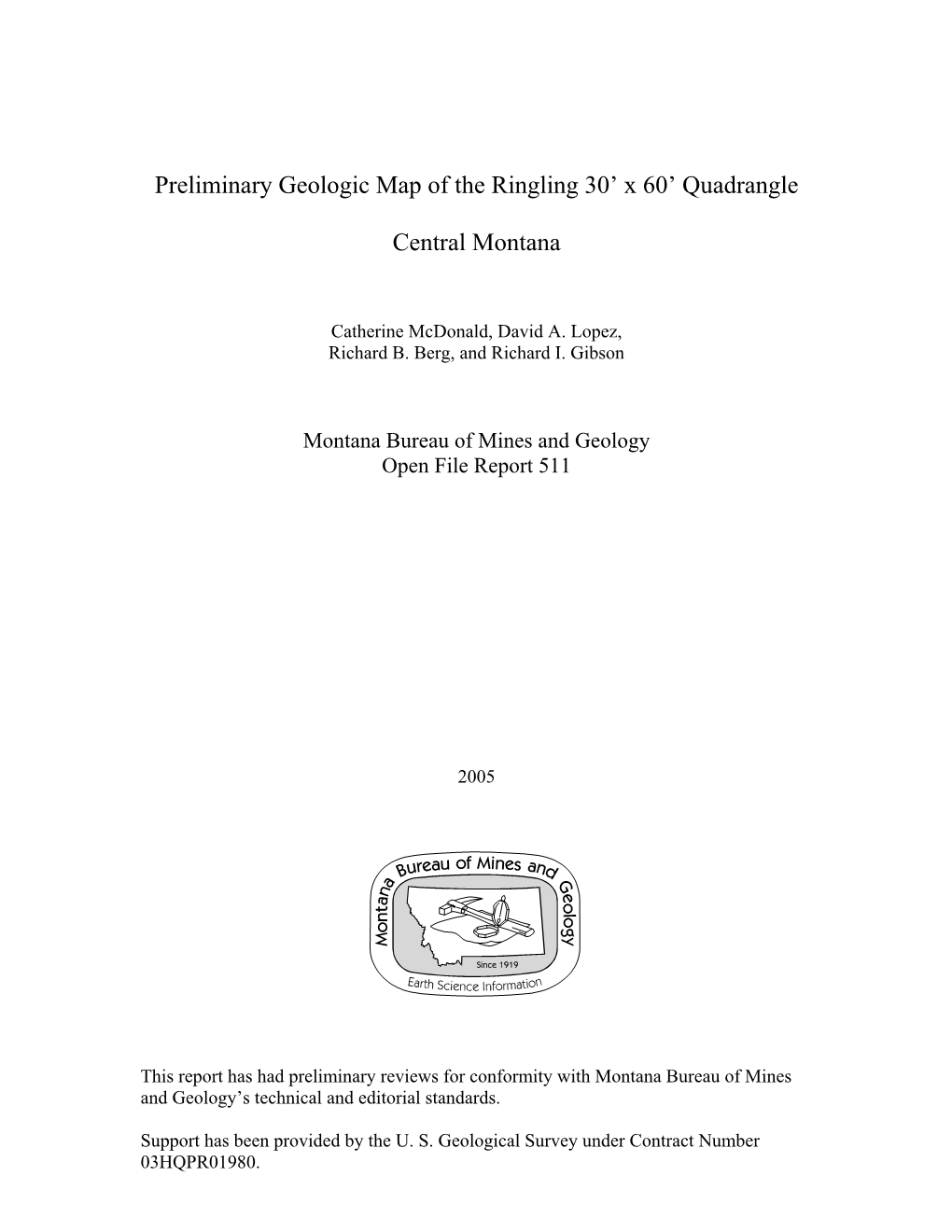 Preliminary Geologic Map of the Ringling 30' X 60' Quadrangle