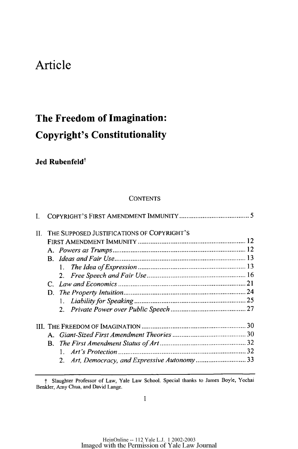 The Freedom of Imagination: Copyright's Constitutionality