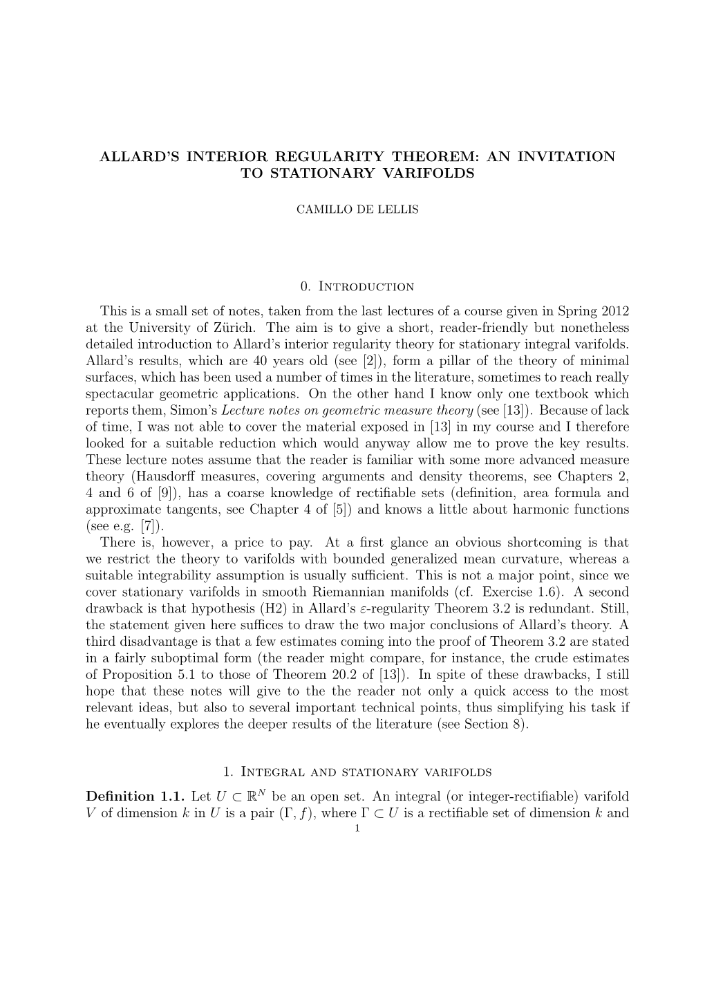 Allard's Interior Regularity Theorem