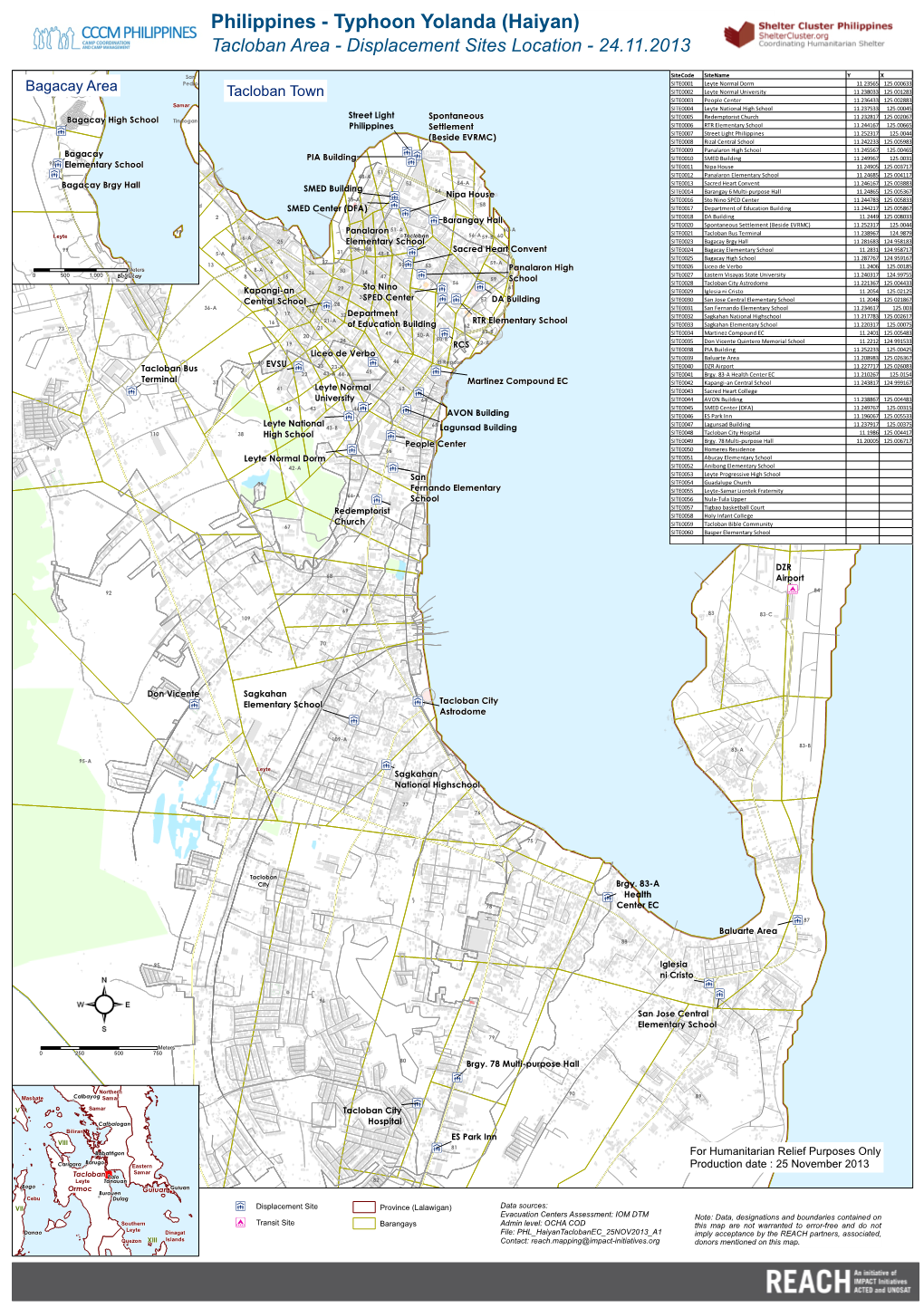 Tacloban Area - Displacement Sites Location - 24.11.2013