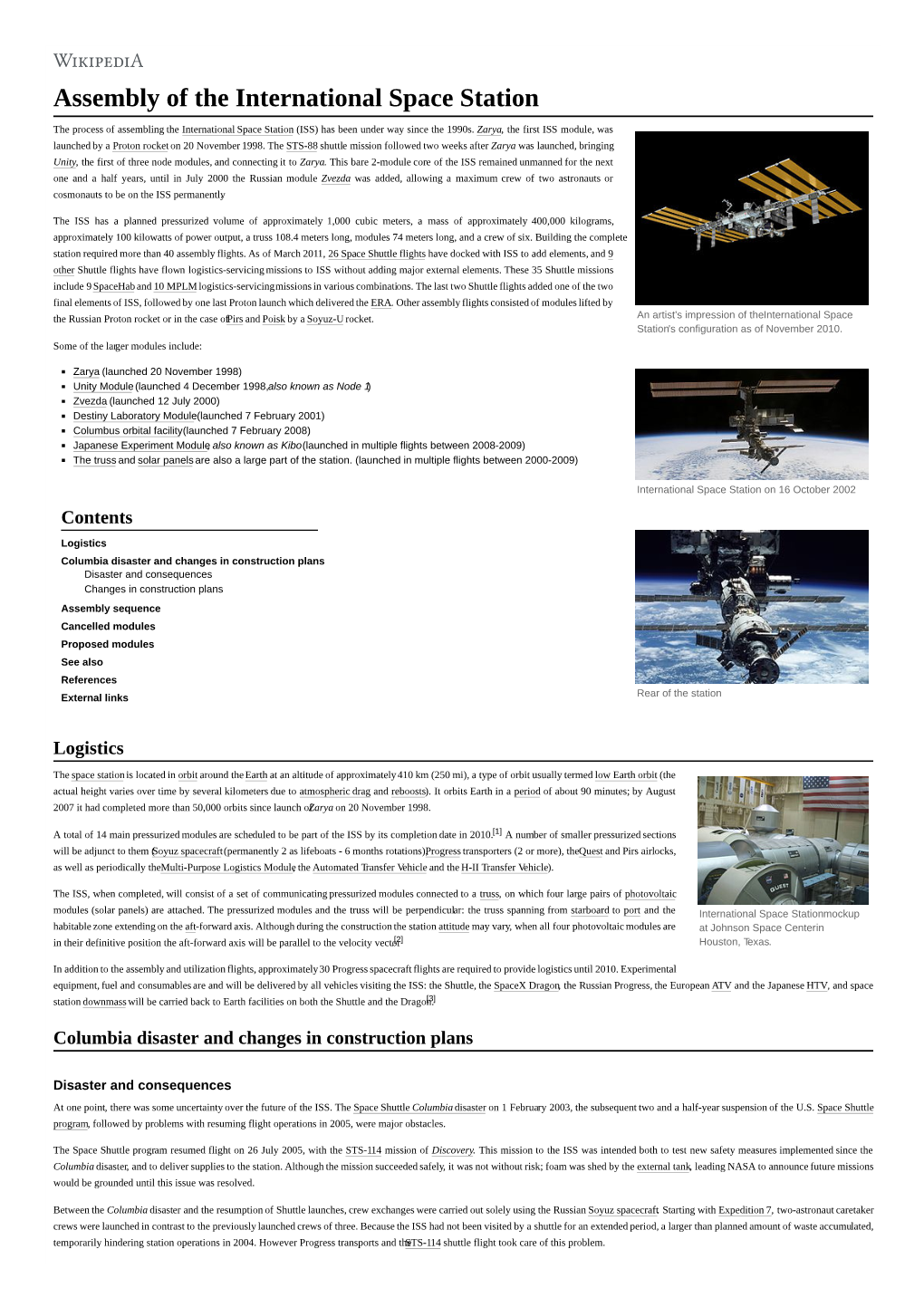 Assembly of the International Space Station