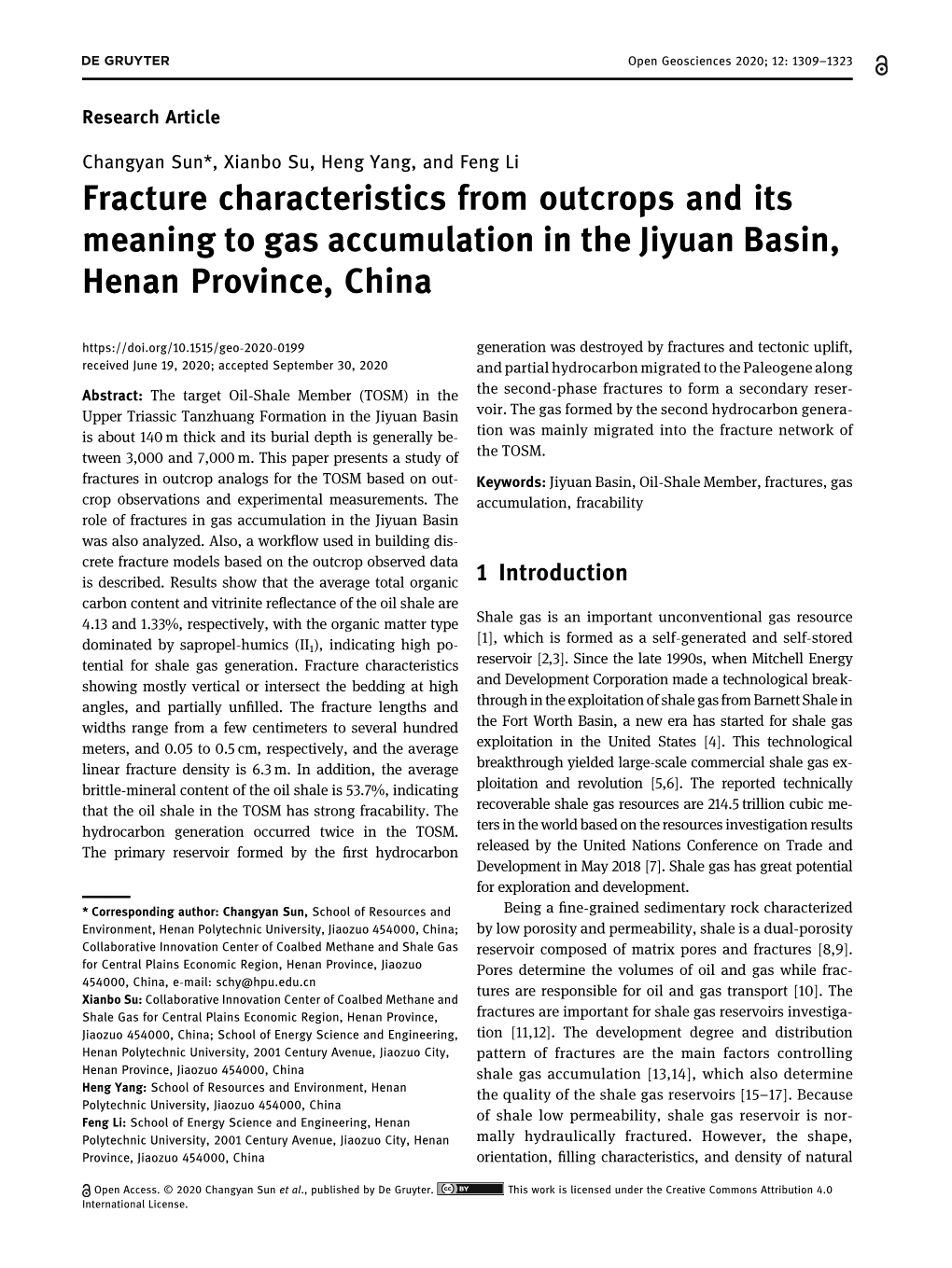 Fracture Characteristics from Outcrops and Its Meaning to Gas Accumulation in the Jiyuan Basin, Henan Province, China