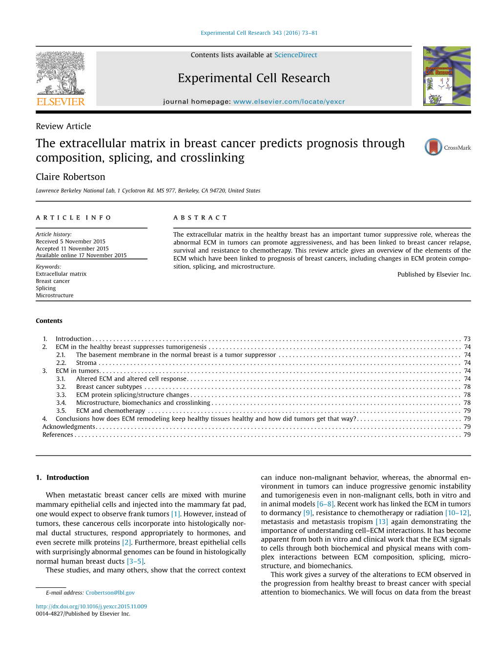 The Extracellular Matrix in Breast Cancer Predicts Prognosis Through Composition, Splicing, and Crosslinking