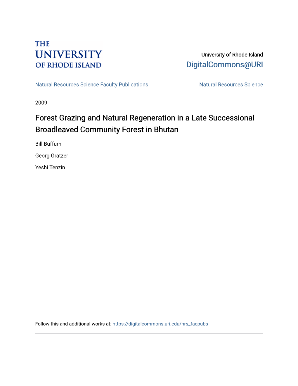 Forest Grazing and Natural Regeneration in a Late Successional Broadleaved Community Forest in Bhutan