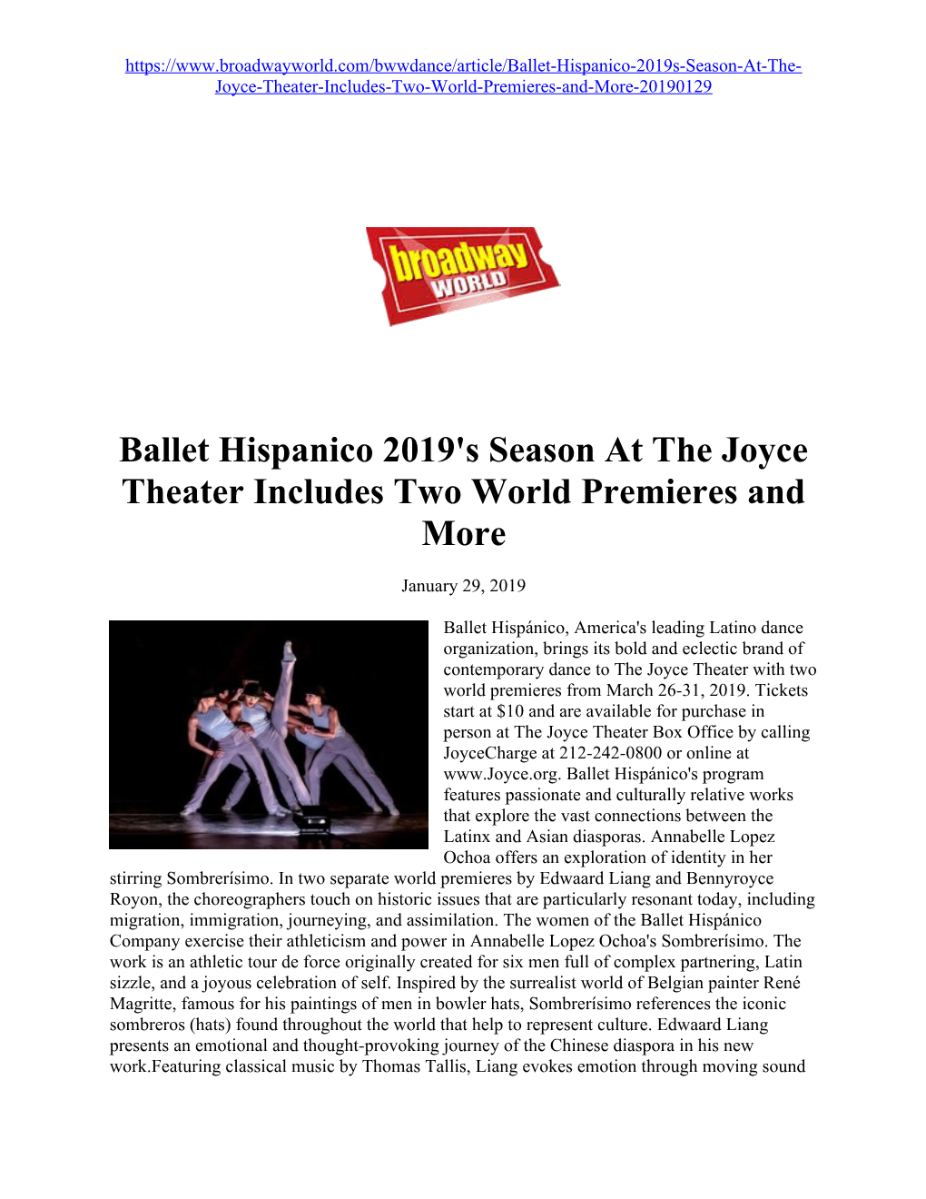 Ballet Hispanico 2019'S Season at the Joyce Theater Includes Two World Premieres and More