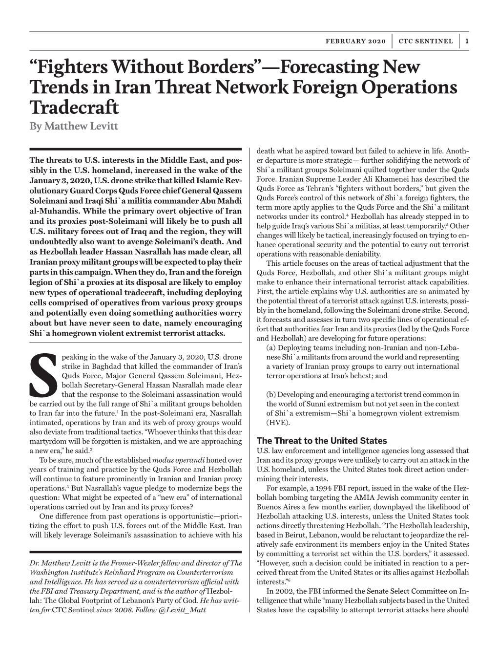 Forecasting New Trends in Iran Threat Network Foreign Operations Tradecraft by Matthew Levitt
