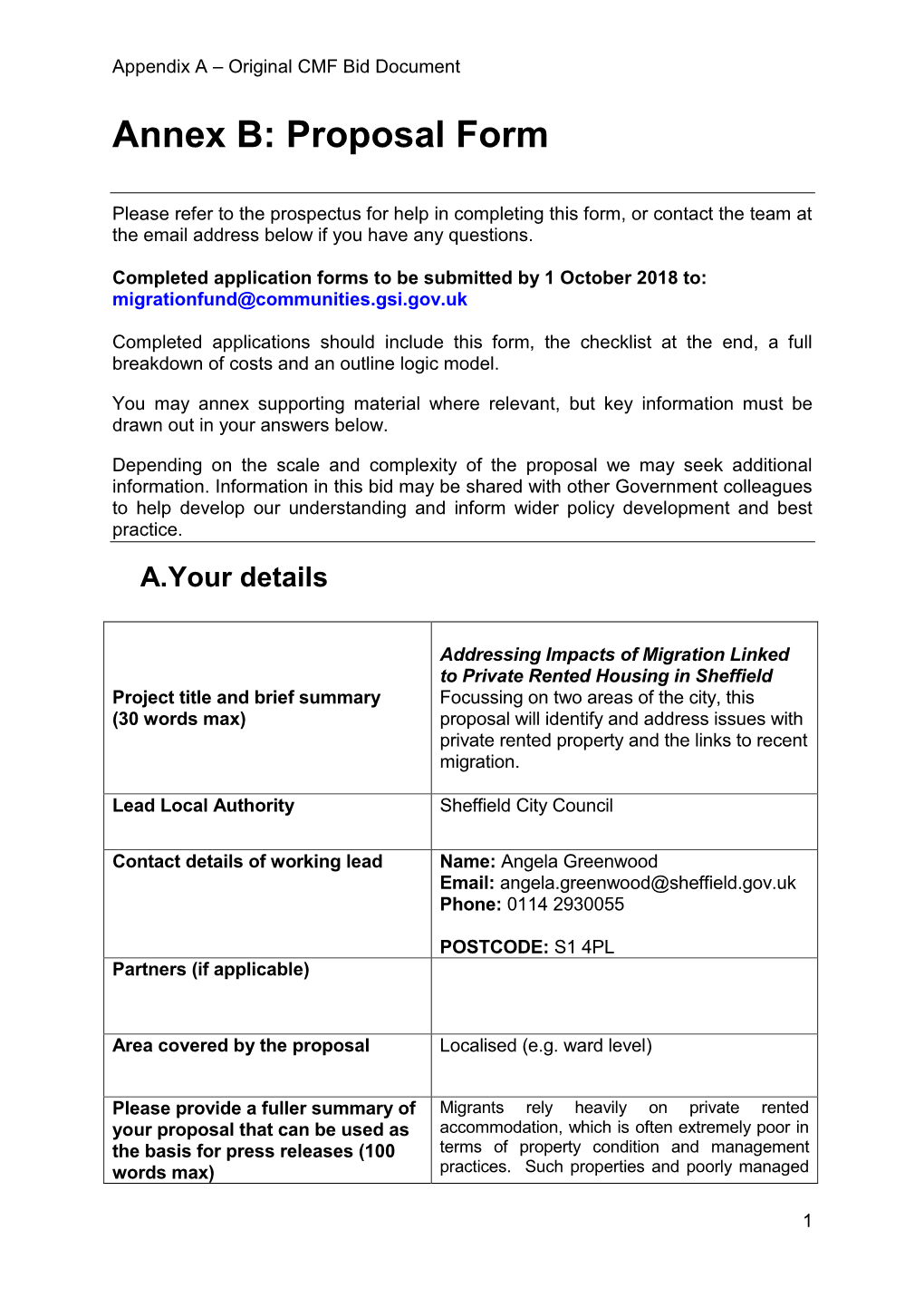 Annex B: Proposal Form