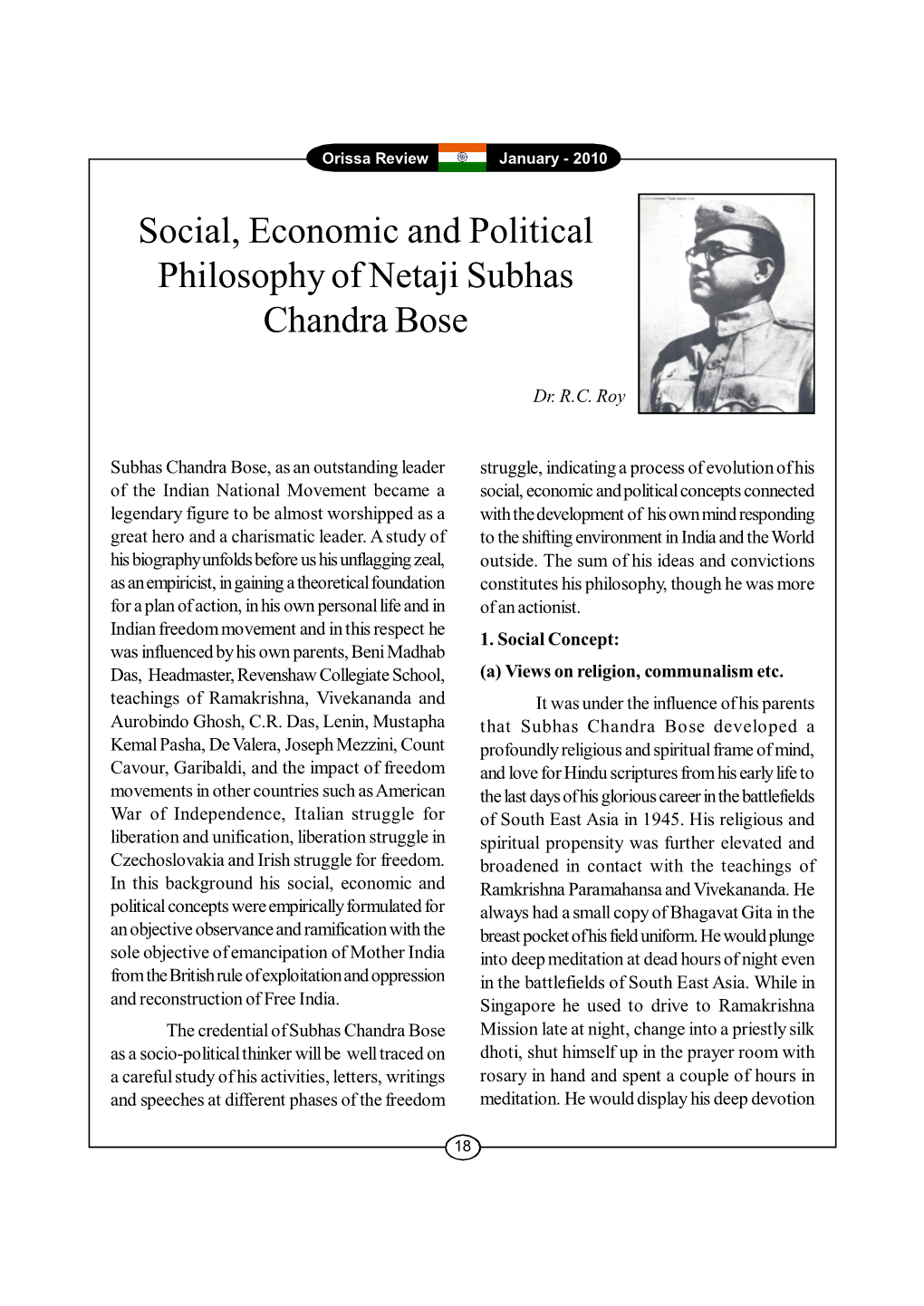 Social, Economic and Political Philosophy of Netaji Subhas Chandra Bose