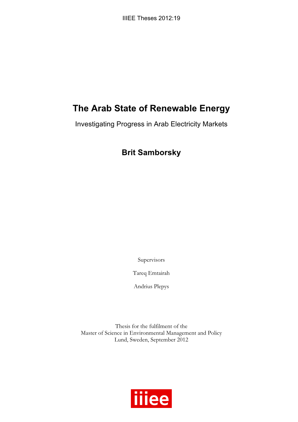 The Arab State of Renewable Energy