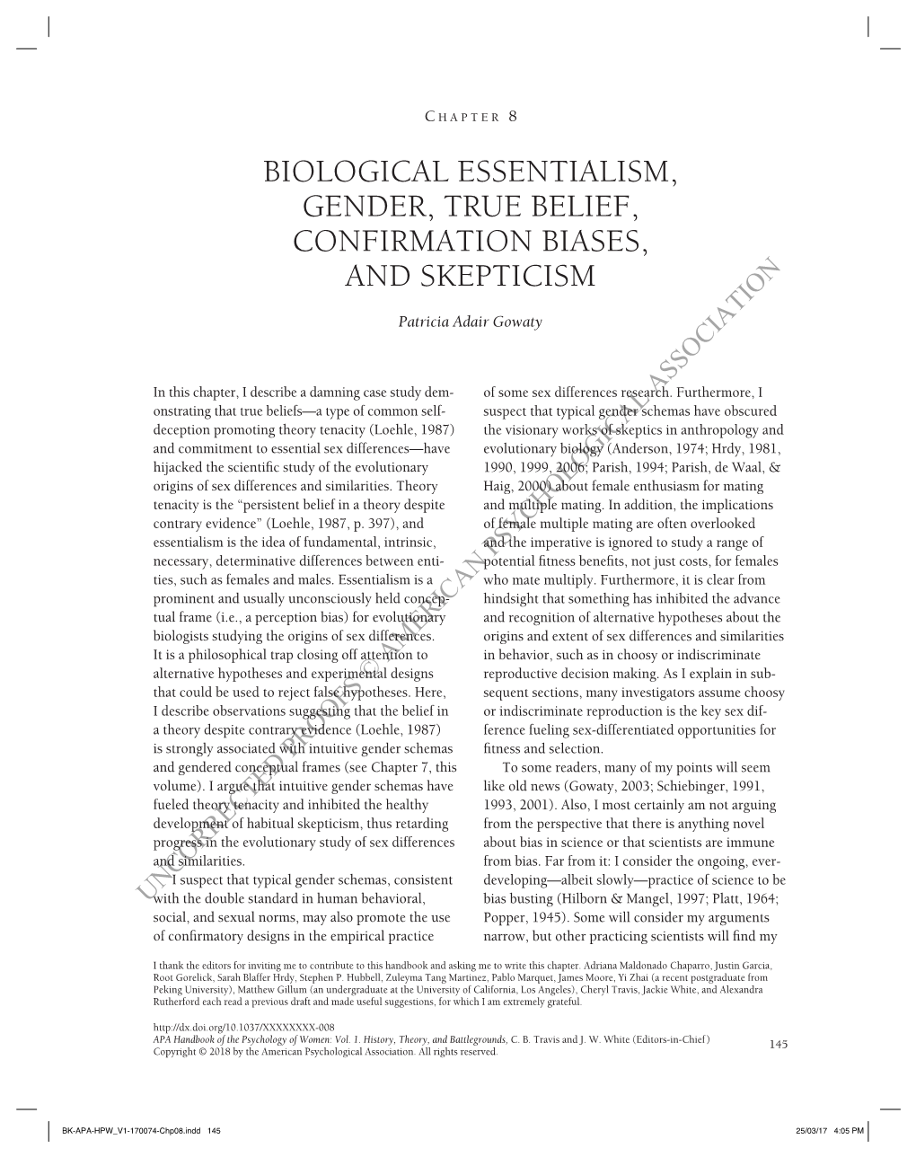 Biological Essentialism, Gender, True Belief, Confirmation Biases, and Skepticism
