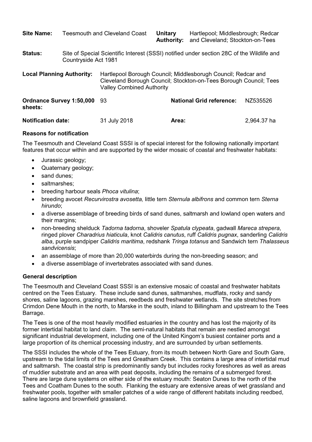Teesmouth and Cleveland Coast SSSI