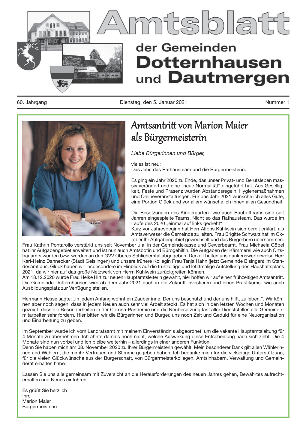 Amtsantritt Von Marion Maier Als Bürgermeisterin Liebe Bürgerinnen Und Bürger