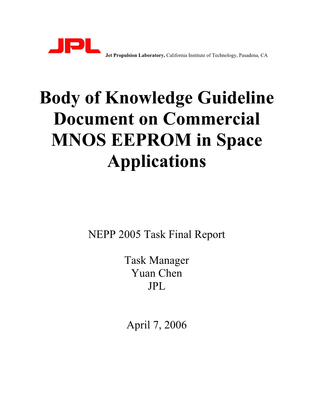 Body of Knowledge Guideline Document on Commercial MNOS EEPROM in Space Applications