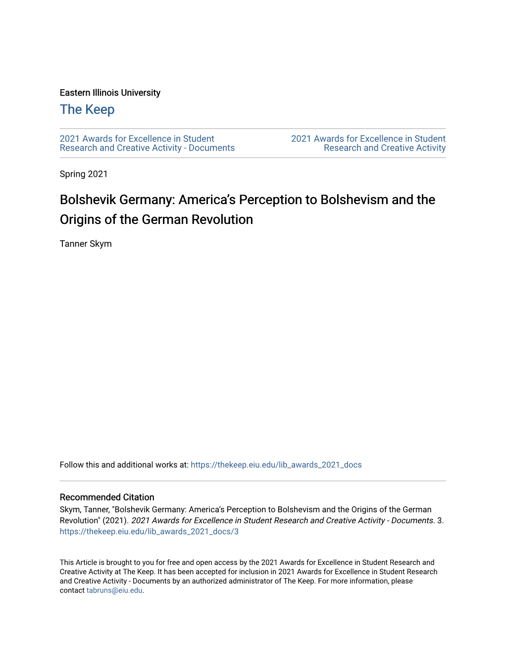 Bolshevik Germany: America’S Perception to Bolshevism and the Origins of the German Revolution