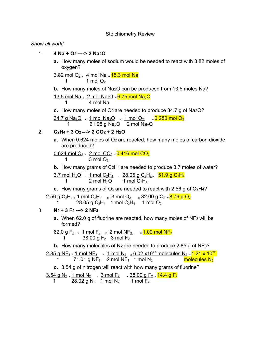 A. How Many Moles of Sodium Would Be Needed to React with 3.82 Moles of Oxygen?