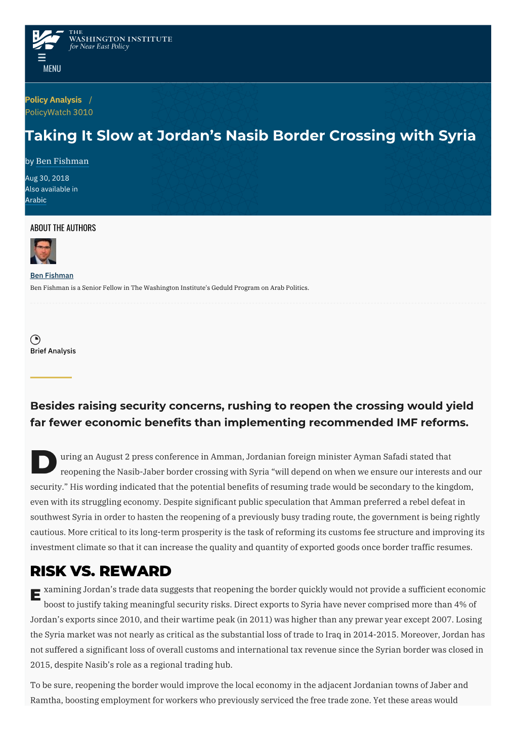 Taking It Slow at Jordan's Nasib Border Crossing with Syria | The